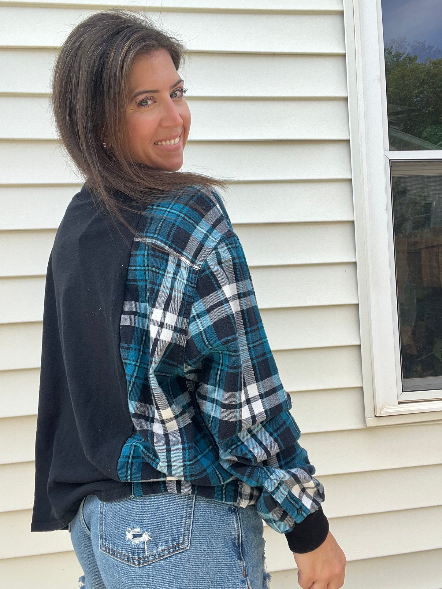 Carolina Panthers Long Sleeve Flannel Rework - Luna Leigh Collective