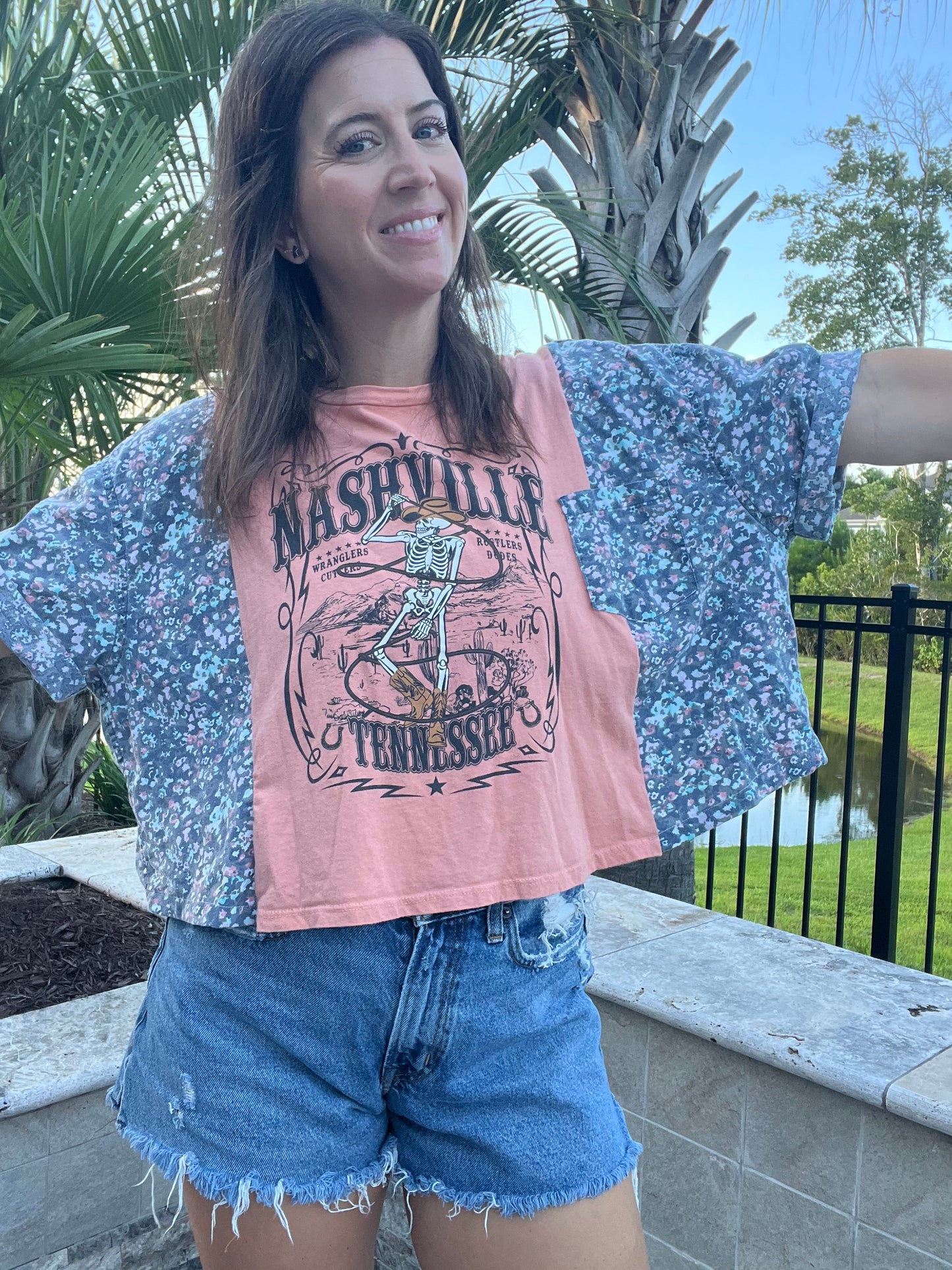 Nashville Skeleton Cowgirl Reworked Cropped Short Sleeve - Luna Leigh Collective