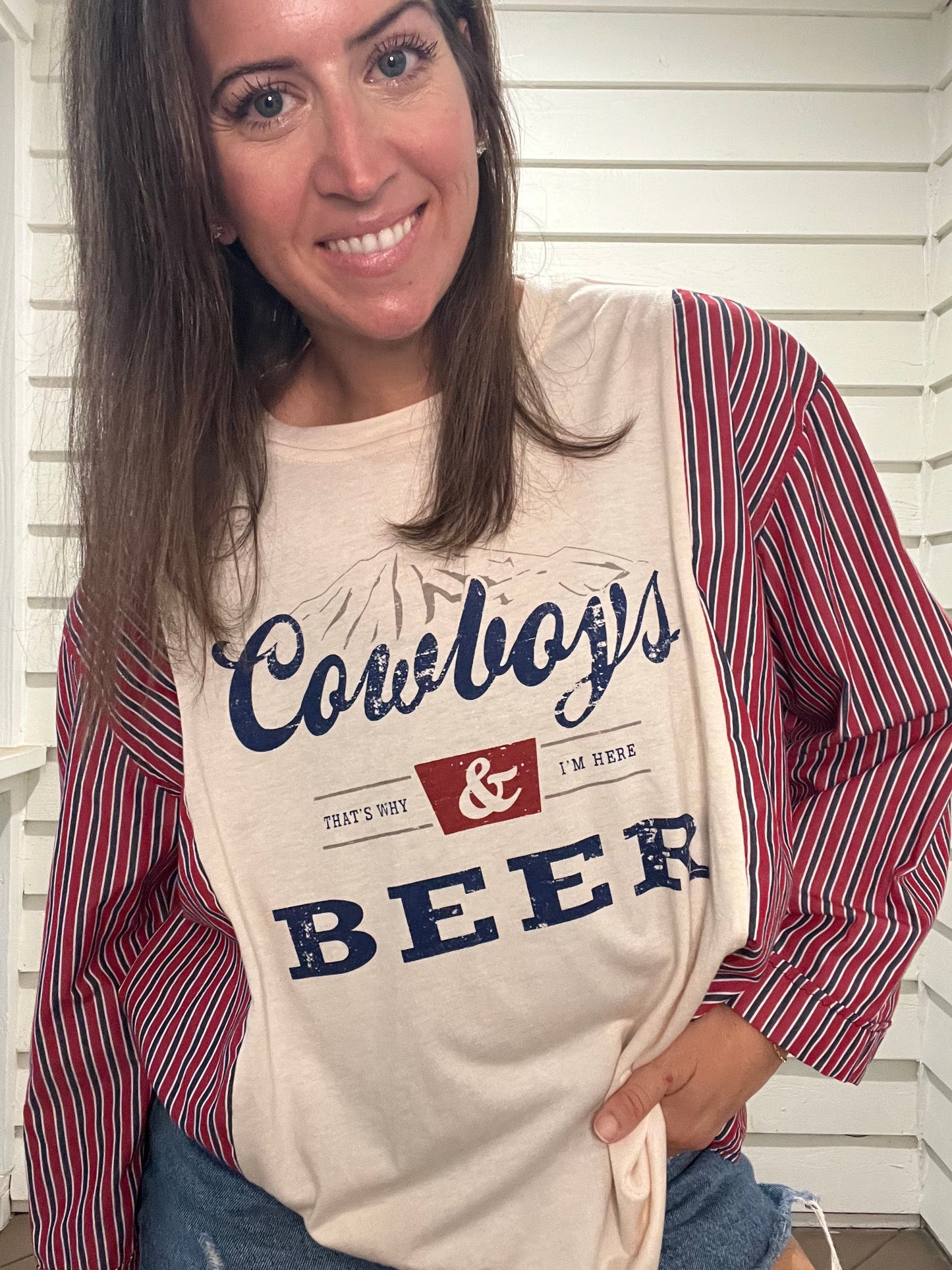 Cowboys and Beer Long Sleeve Reworked Shirt - Luna Leigh Collective