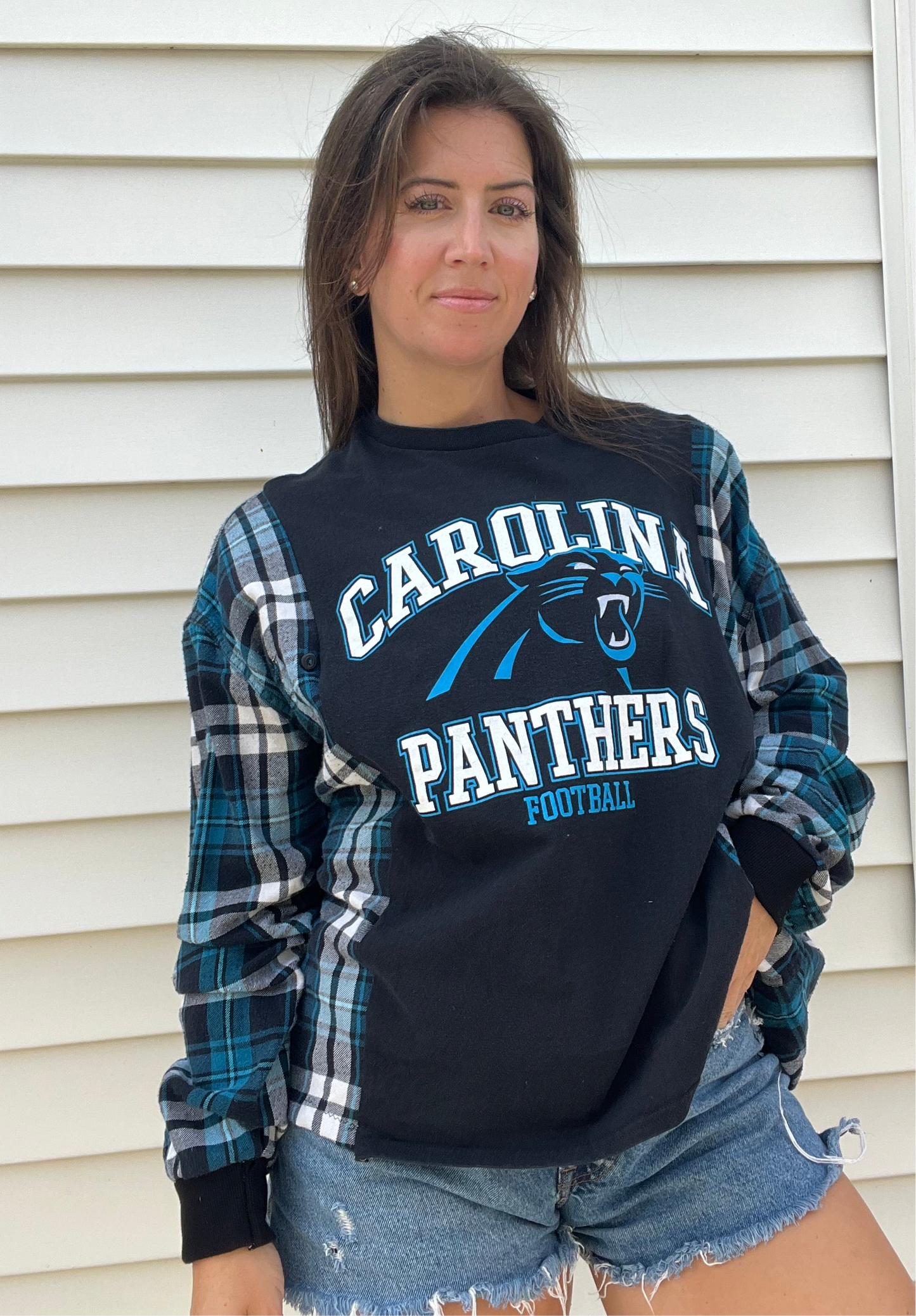 Carolina Panthers Long Sleeve Flannel Rework - Luna Leigh Collective