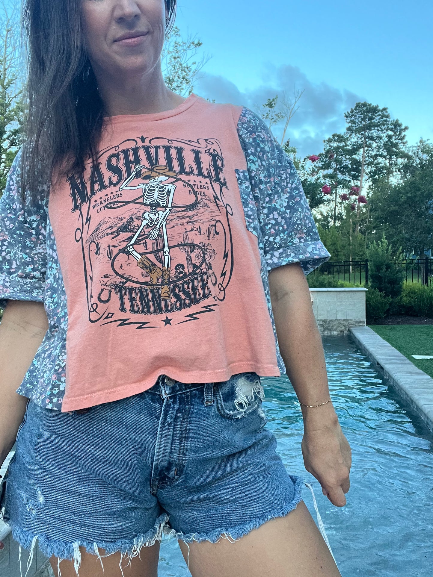 Nashville Skeleton Cowgirl Reworked Cropped Short Sleeve - Luna Leigh Collective