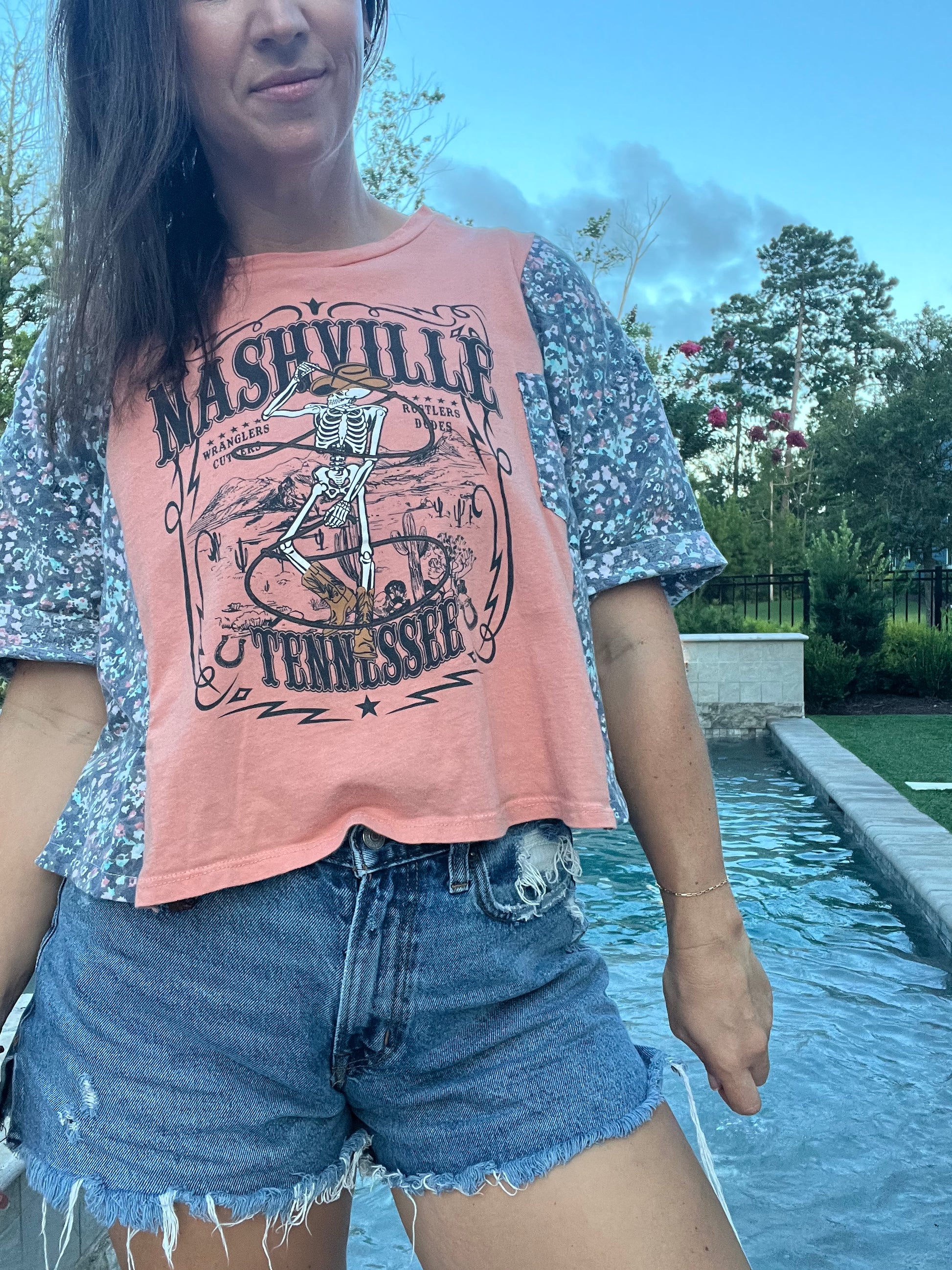 Nashville Skeleton Cowgirl Reworked Cropped Short Sleeve - Luna Leigh Collective