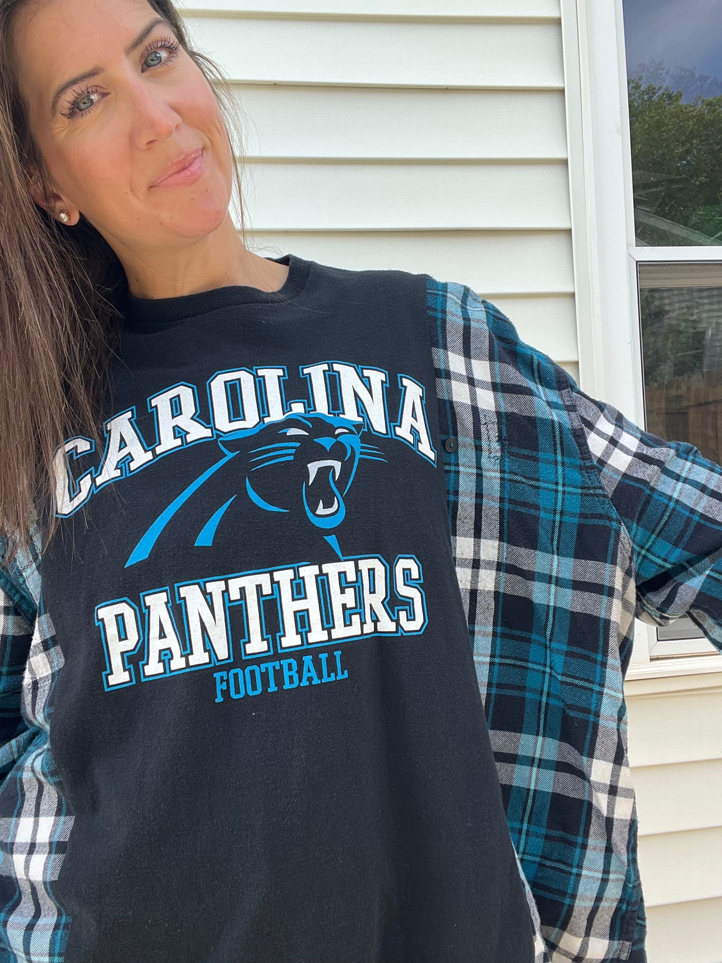 Carolina Panthers Long Sleeve Flannel Rework - Luna Leigh Collective