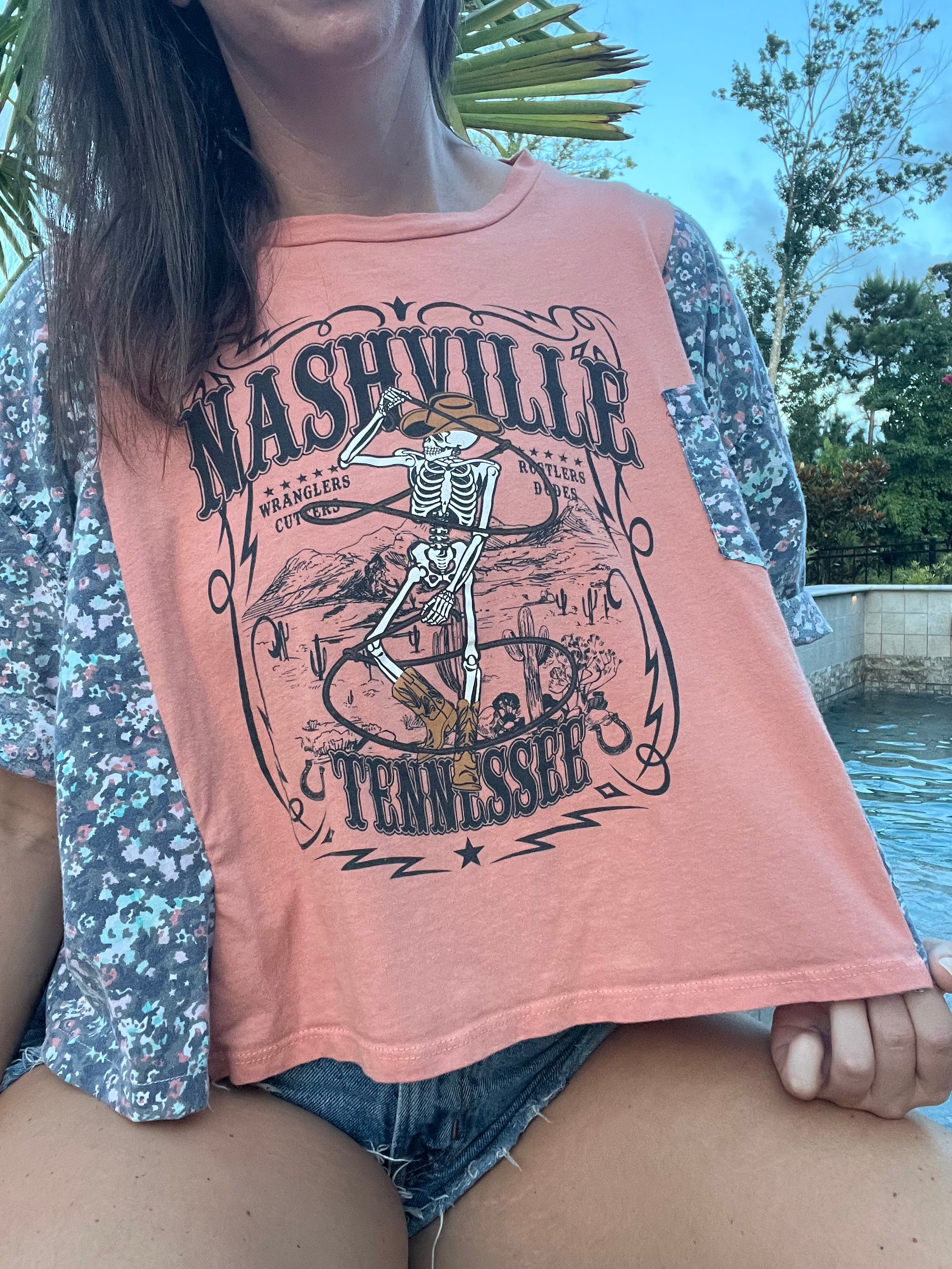 Nashville Skeleton Cowgirl Reworked Cropped Short Sleeve - Luna Leigh Collective