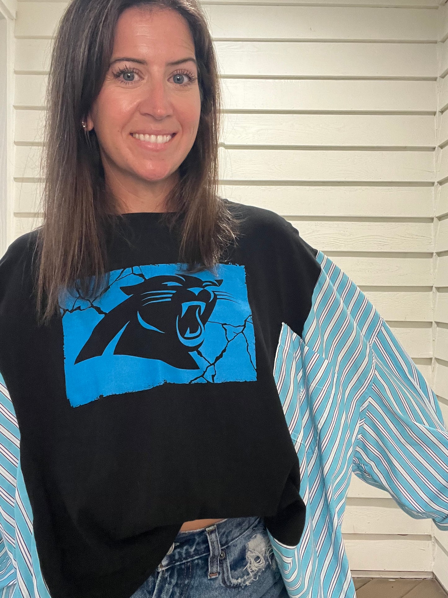 Carolina Panthers Long Sleeve Reworked Shirt - Luna Leigh Collective