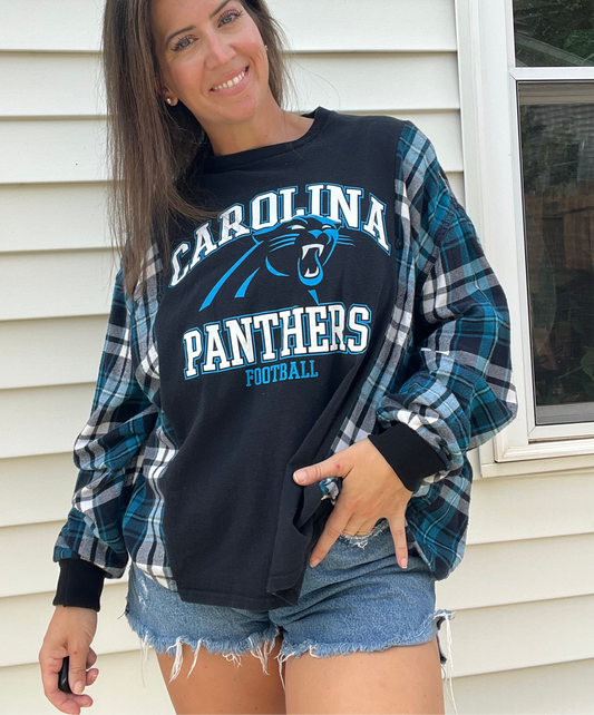 Carolina Panthers Long Sleeve Flannel Rework - Luna Leigh Collective