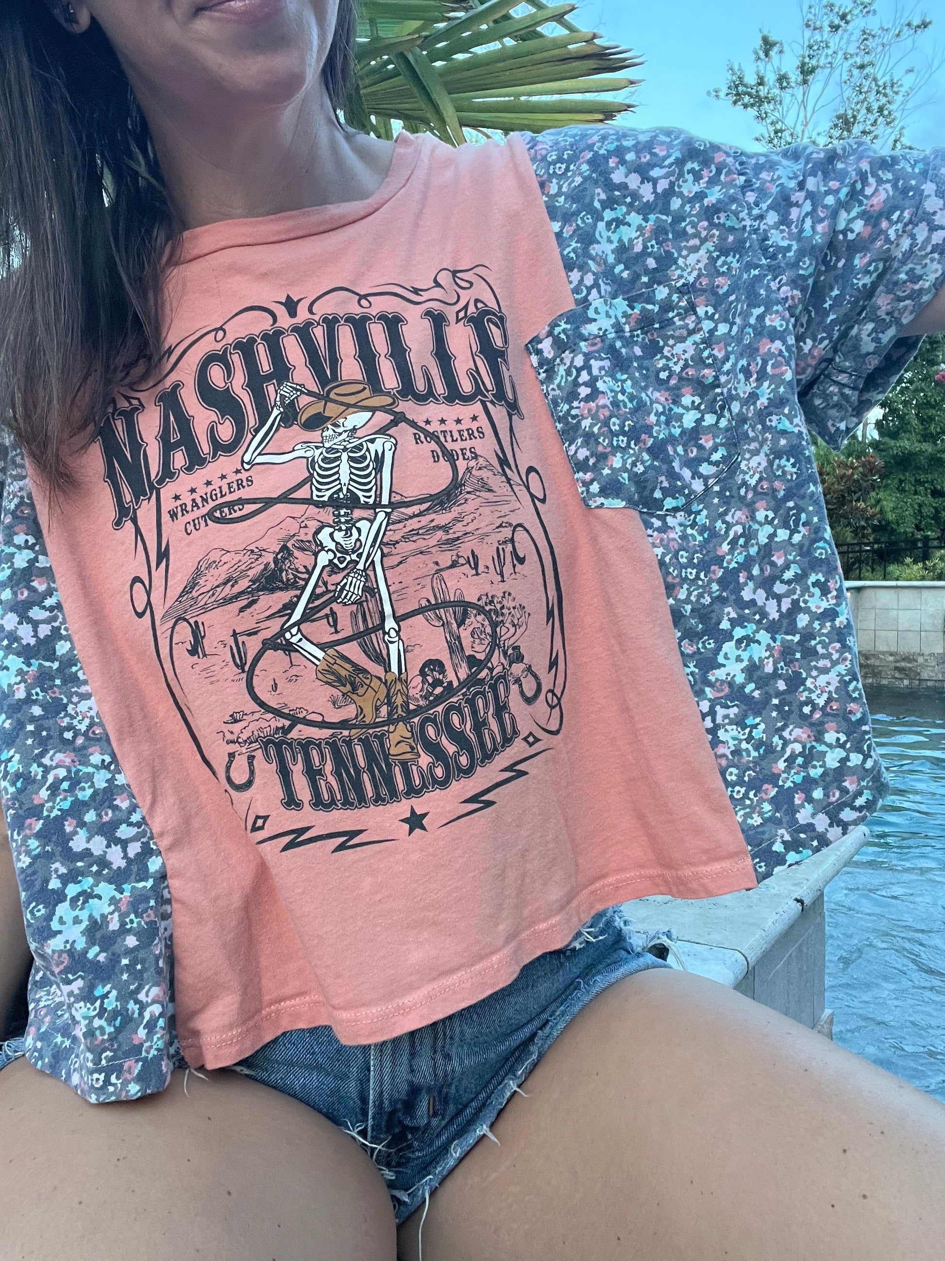 Nashville Skeleton Cowgirl Reworked Cropped Short Sleeve - Luna Leigh Collective