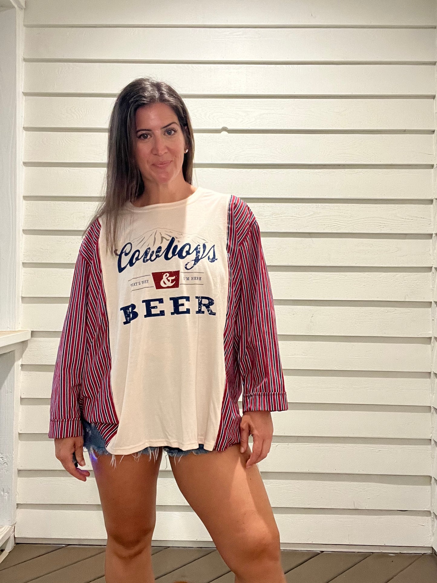 Cowboys and Beer Long Sleeve Reworked Shirt - Luna Leigh Collective