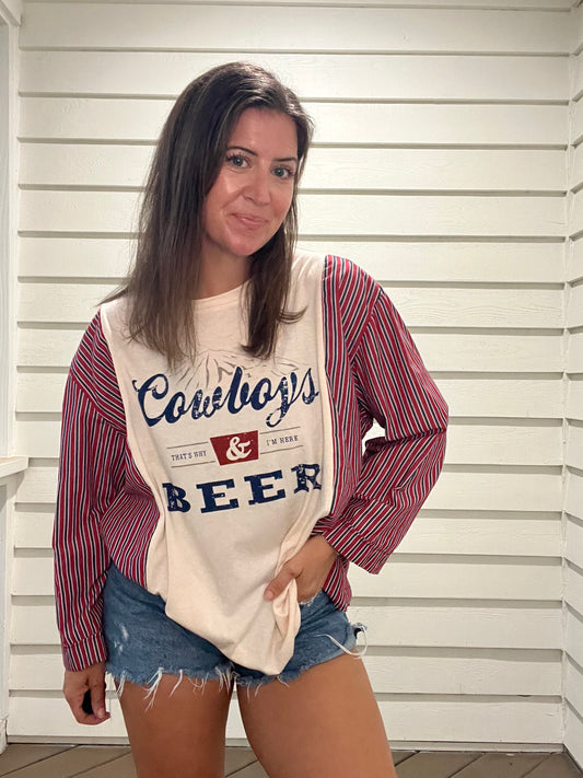 Cowboys and Beer Long Sleeve Reworked Shirt - Luna Leigh Collective
