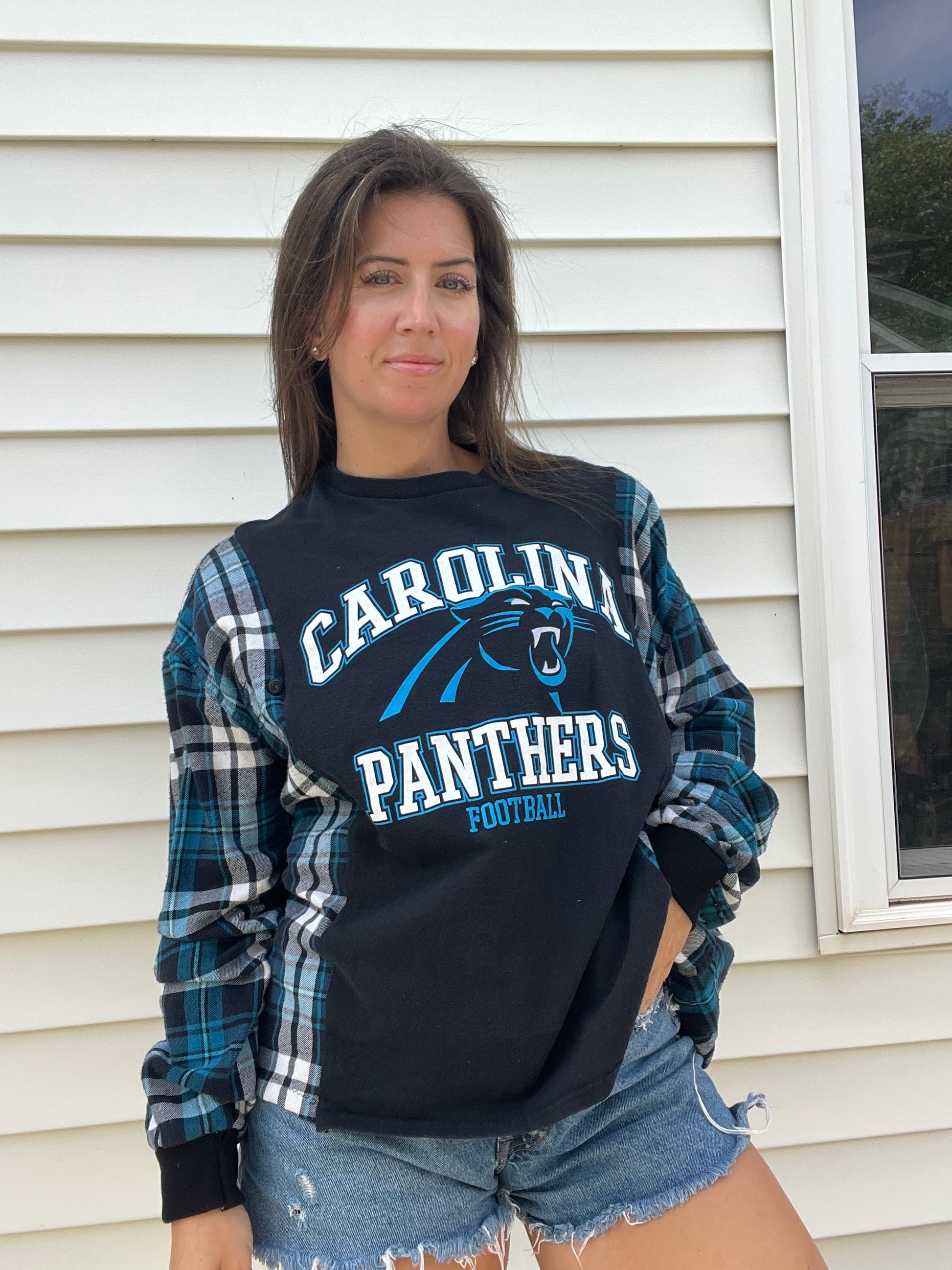 Carolina Panthers Long Sleeve Flannel Rework - Luna Leigh Collective