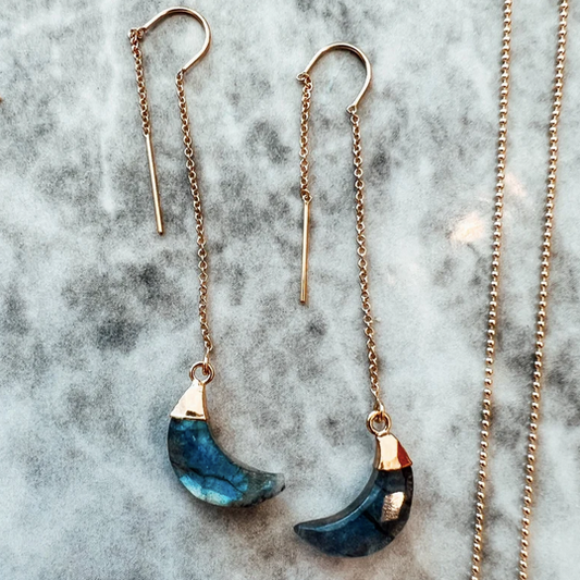 Crescent Moon Threader Earrings - Luna Leigh Collective